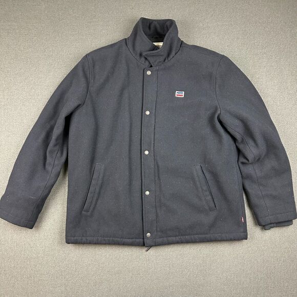 Levis Jacket Mens XL Navy Blue Fleece‎ Sherpa Lined Full Zip Pockets Wool Blend